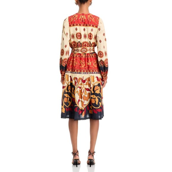 FARM Rio Ainika Tiles Belted Midi Dress, Cream/Red, NWT - Picture 3 of 15